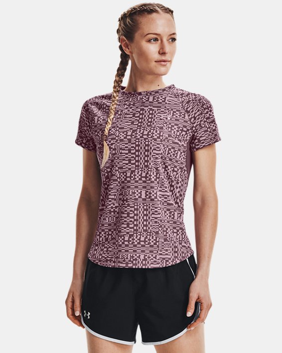 Women's UA Speed Stride Printed Short Sleeve, Purple, pdpMainDesktop image number 1